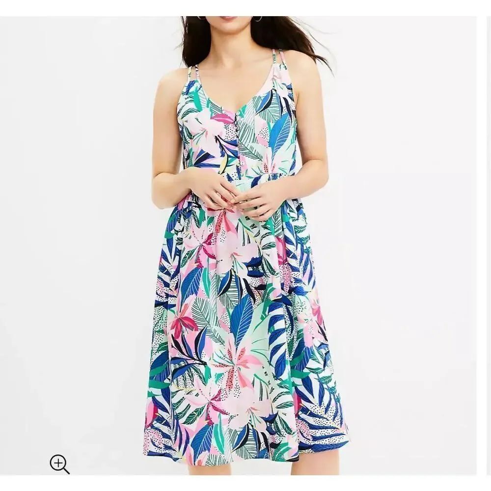 Loft NWOT Palm Double Strap Midi Dress sz 10